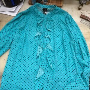 Worthington Aqua Diamond Pattern Blouse